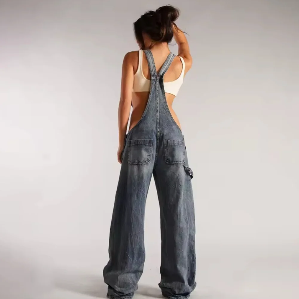 Jumpsuits Women Jeans Overalls Sexy BacklessVintage Full Length Denim Straight - Picture 6 of 8